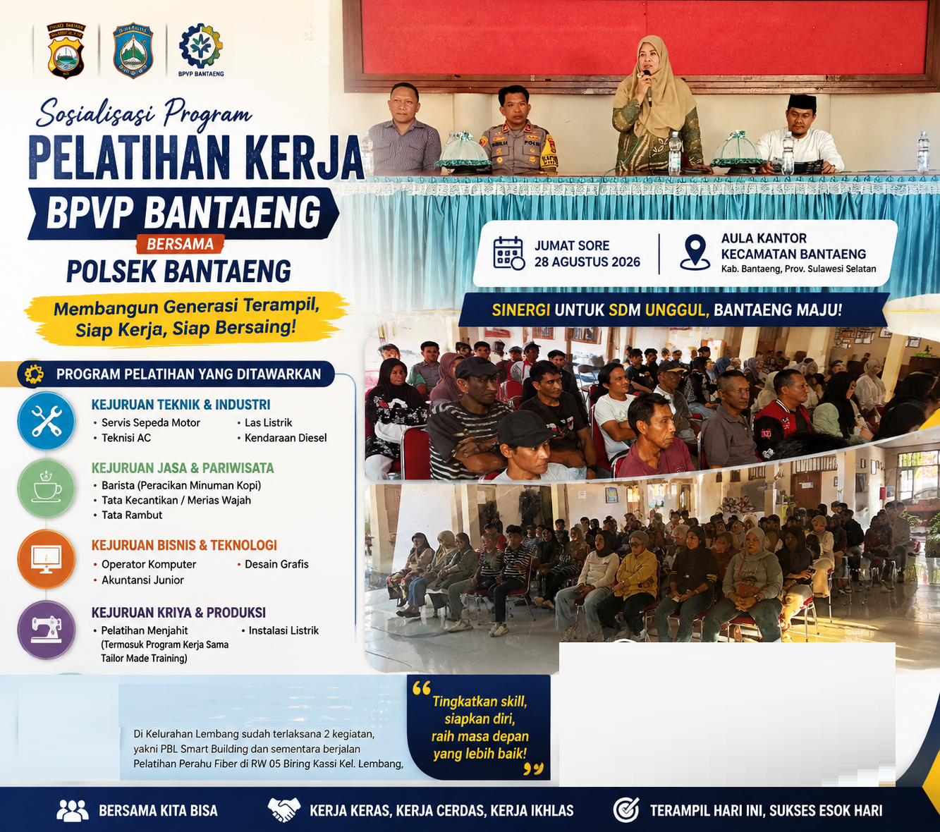 Sinergi Polsek Bantaeng dan BPVP Hadirkan Jalan Baru bagi Generasi Terampil: Warga Didorong Siap Kerja Melalui Pelatihan Berbasis Kompetensi